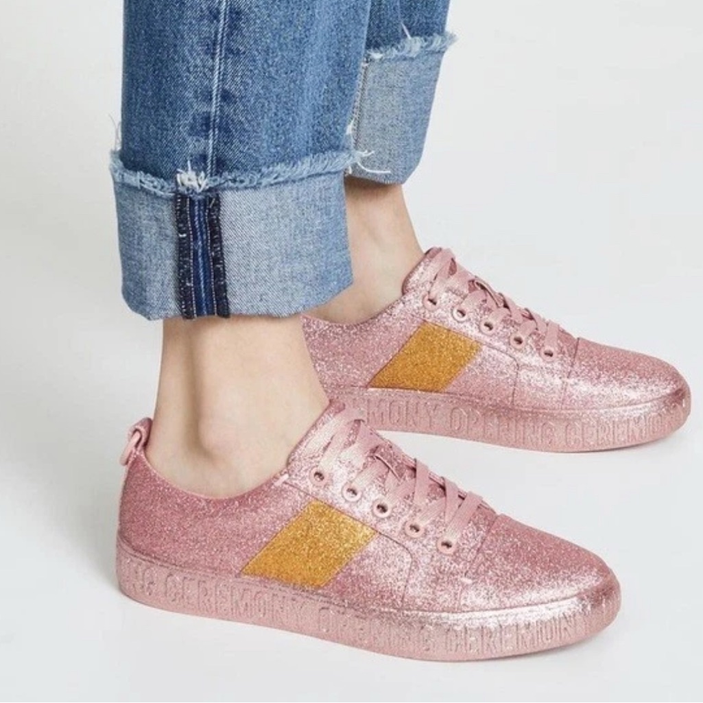 Opening Ceremony Pink And Gold Glitter Sneakers